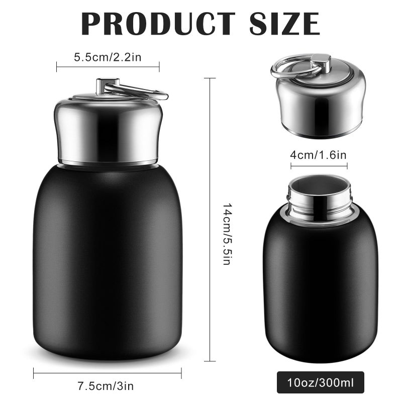 Mifoci 4 Pcs 10oz Mini Water Bottles Stainless Steel Slim Insulated Thermal for Hot Cold Drink Thermal Small Vacuum Portable Water Bottle for Women Gifts Travel Camping Hiking (Black) - Image 2