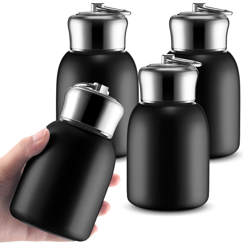 Mifoci 4 Pcs 10oz Mini Water Bottles Stainless Steel Slim Insulated Thermal for Hot Cold Drink Thermal Small Vacuum Portable Water Bottle for Women Gifts Travel Camping Hiking (Black) - Image 1