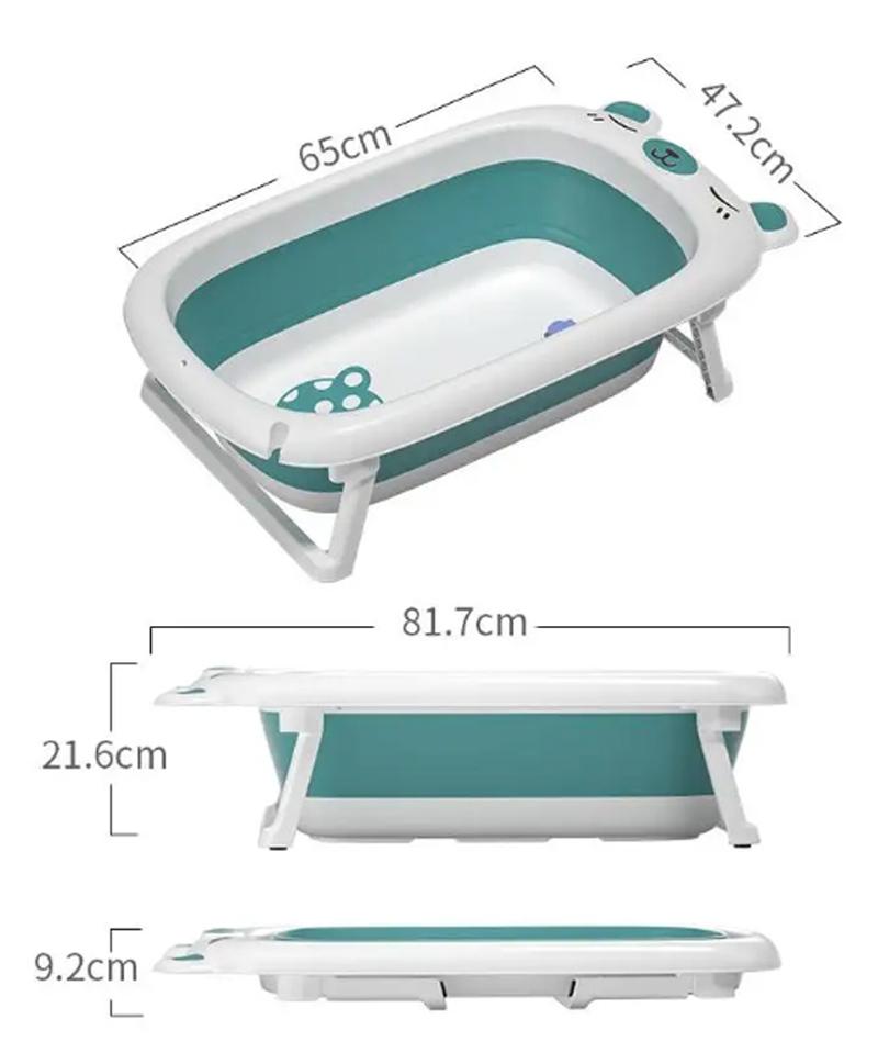 Fab N Funky Bear Designed Foldable Bath Tub with Drain Plug, Non-Slip Base, 0 Months+, 81.7 x 47.2 x 21.6cm - Blue - Image 3