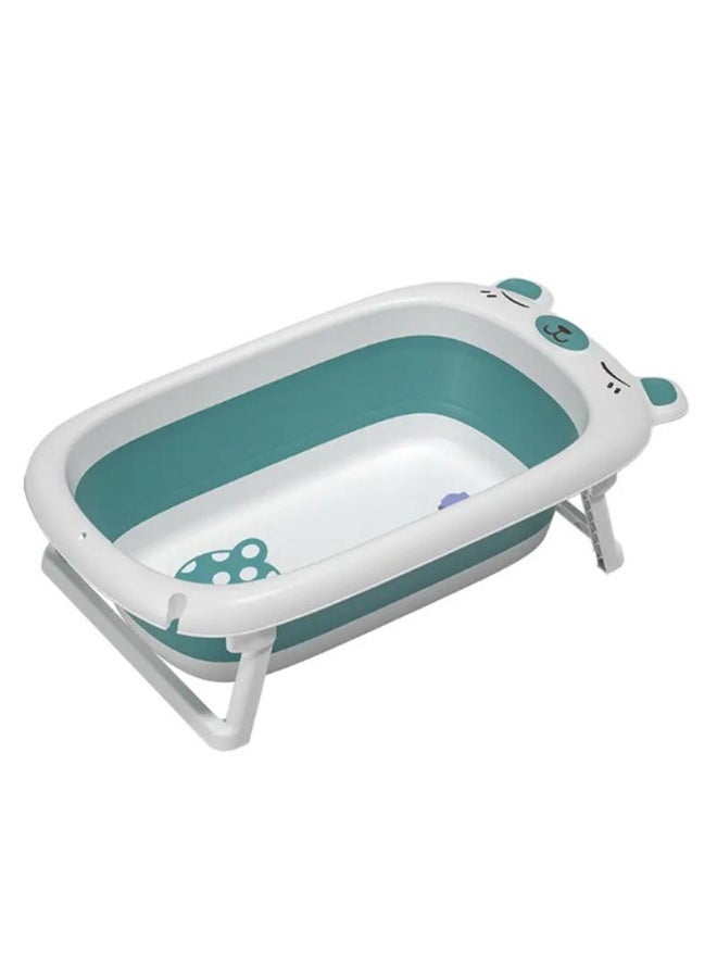 Fab N Funky Bear Designed Foldable Bath Tub with Drain Plug, Non-Slip Base, 0 Months+, 81.7 x 47.2 x 21.6cm - Blue - Image 1