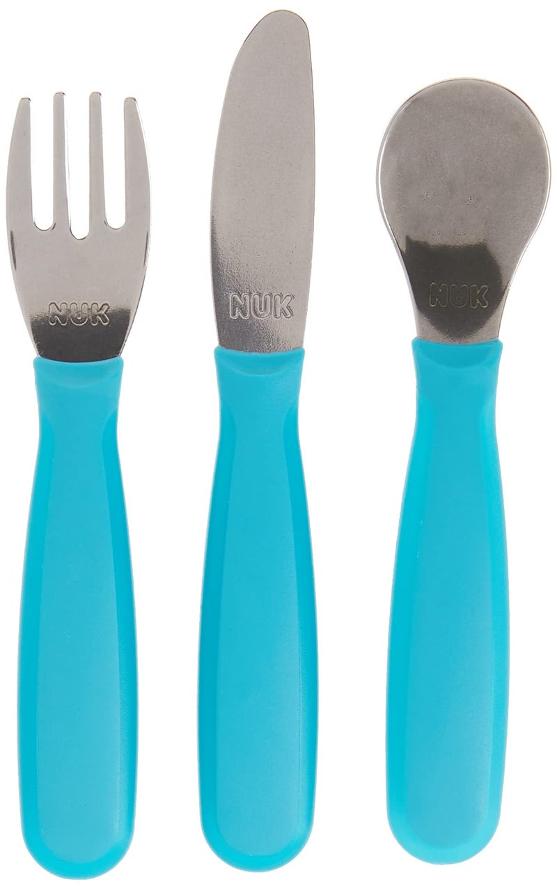 NUK NUK Kiddy Cutlery Bundle Includes 1 Fork 1 Knife 1 Spoon Durable Stainless Steel BPA LatexFree 18 Months 