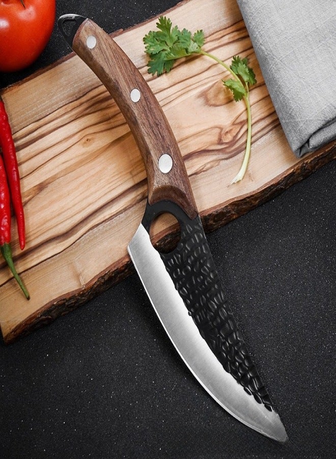 Hammer-grain forging slaughter boning machete slicing meat to kill fish, pig and sheep to peel multi-purpose knife sharp slicing knife(Rosewood Handle Scimitar PU Leather Case Cowhide Box) - Image 3