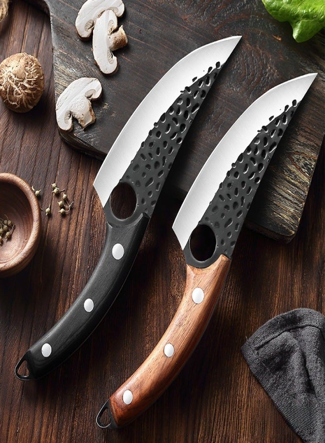 Hammer-grain forging slaughter boning machete slicing meat to kill fish, pig and sheep to peel multi-purpose knife sharp slicing knife(Rosewood Handle Scimitar PU Leather Case Cowhide Box) - Image 2