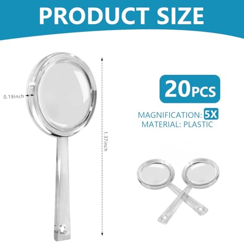 OBTANIM 20 Pack Mini Plastic Handheld Magnifying Glasses Portable Reading Magnifier for Senior and Kids, Hand Lens 5X Magnifier for Home, Indoor and Outdoor Use - Image 2