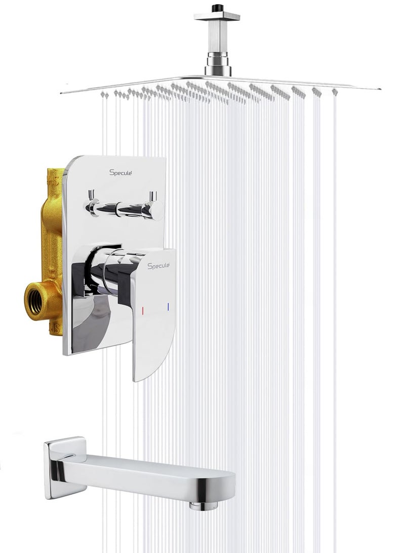 Specule Alive, Brass Concealed Body High Flow | Diverter Full Set for Bathroom with 12x12 Inch | Ceiling Mount Overhead Shower & Bath Tub Spout | Premium Bathroom Shower Set - Image 1