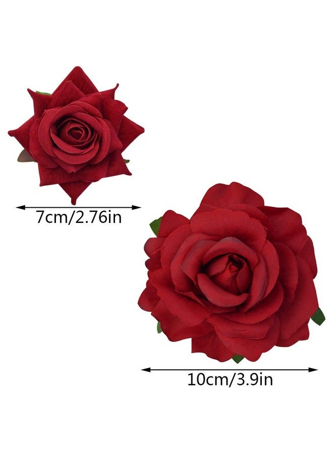Topbuti Rose Hair Clip Flower Hairpin Rose Brooch Floral Clips 4 Pcs Fabric Rose Flowers Hair Clips Mexican Hair Flowers Pin Up Headpieces For Woman Girl Wedding Party Mother'S Day (2 Sizes)  - Image 3