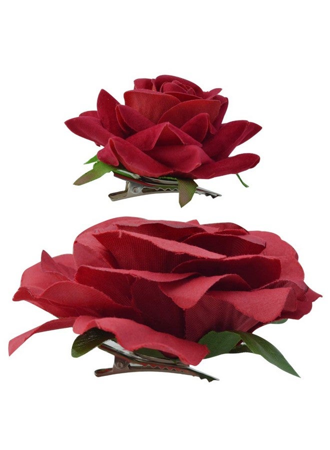 Topbuti Rose Hair Clip Flower Hairpin Rose Brooch Floral Clips 4 Pcs Fabric Rose Flowers Hair Clips Mexican Hair Flowers Pin Up Headpieces For Woman Girl Wedding Party Mother'S Day (2 Sizes)  - Image 4