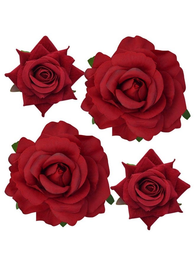 Topbuti Rose Hair Clip Flower Hairpin Rose Brooch Floral Clips 4 Pcs Fabric Rose Flowers Hair Clips Mexican Hair Flowers Pin Up Headpieces For Woman Girl Wedding Party Mother'S Day (2 Sizes)  - Image 2