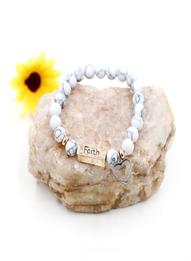 Uloveido Encouragement Bracelets Gift - Natural White Turquoise Stone Faith Bracelets Charms Heart Mustard Seed Strand Bracelet for Women Girls Y2000-1 - Image 4
