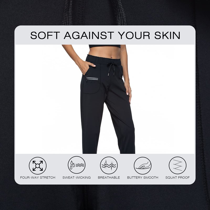 Haowind Joggers for Women with Pockets Elastic Waist Workout Sport Gym Pants Comfy Lounge Yoga Running Pants(Black01 M) - Image 5