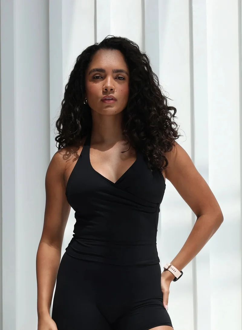Mohuki Black Active Wrap Halterneck Tank for Women | Best Price UAE