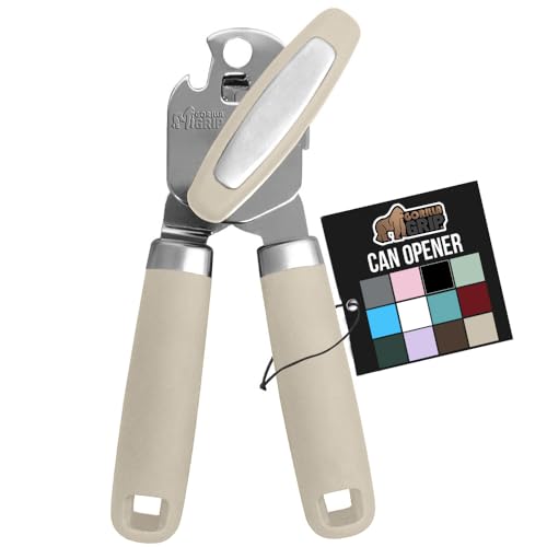 GORILLA GRIP Heavy Duty Stainless Steel Smooth Edge Manual Can Opener and Bottle Openers, Soft Comfortable Handle, Oversized Handheld Turn Knob, US Designed Multifunctional Kitchen Tool, Almond - Image 1