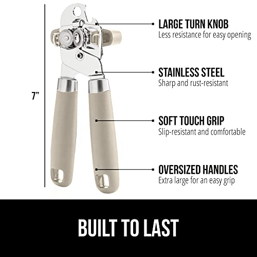GORILLA GRIP Heavy Duty Stainless Steel Smooth Edge Manual Can Opener and Bottle Openers, Soft Comfortable Handle, Oversized Handheld Turn Knob, US Designed Multifunctional Kitchen Tool, Almond - Image 2