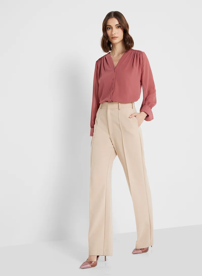 ELLA Ruched Detail Button Down Shirt