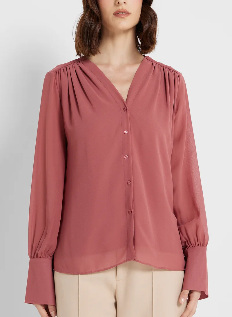ELLA Ruched Detail Button Down Shirt
