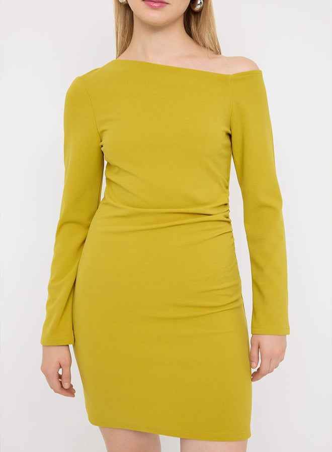 trendyol Oil Green More Sustainable Shirring/Drape Short/Mini Stretchy Knitted Dress - Image 3