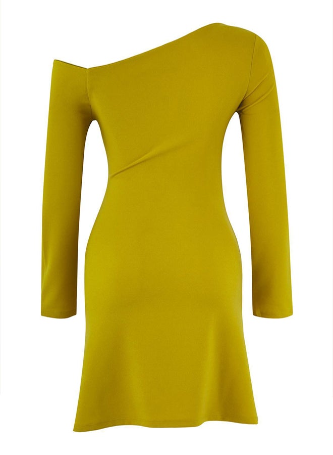 trendyol Oil Green More Sustainable Shirring/Drape Short/Mini Stretchy Knitted Dress - Image 5
