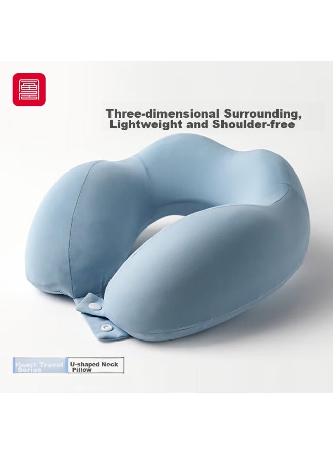 Foojo Memory Foam U-shaped Neck Pillow, Breathable For All Seasons, Suitable For Office, Travel, Car, And Nap, Sky Blue - Image 1