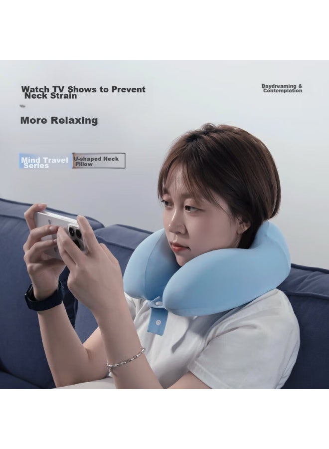 Foojo Memory Foam U-shaped Neck Pillow, Breathable For All Seasons, Suitable For Office, Travel, Car, And Nap, Sky Blue - Image 2