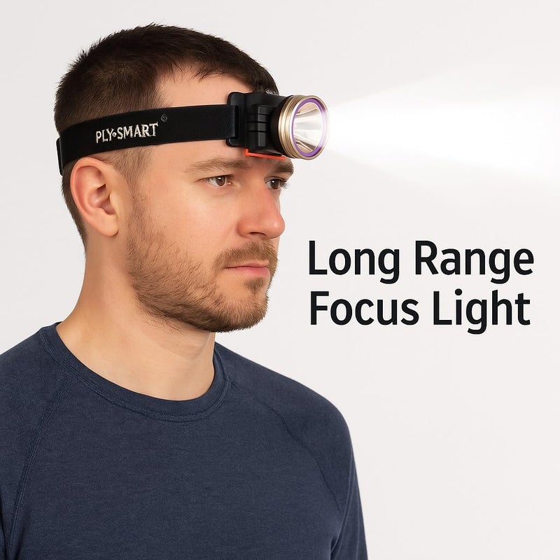 Flysmart Battery Powered Super Bright Head Torch|Waterproof Head Light with 3 Modes|Focusing 90-Degree Pivotable LED|Perfect for Farming,Camping,Hiking,Outdoors,Hunting,Running(Comes with Charger) - Image 3