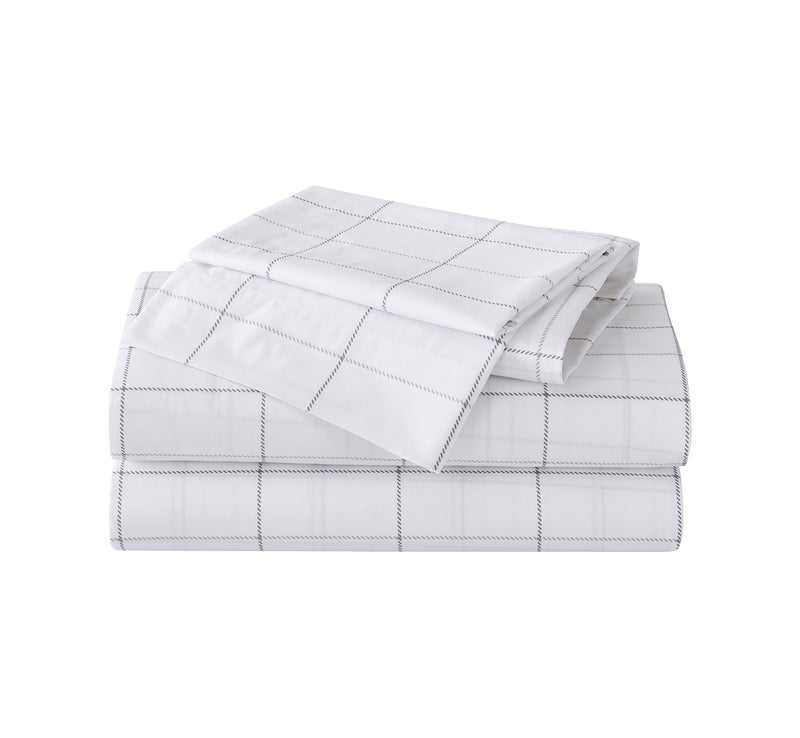 Eddie Bauer Eddie Bauer Home Sheets Cotton Percale Bedding Set  Crisp & Cool  Stylish Home Decor 4 pcs  Queen  Northern Plaid Grey/White  - Image 1