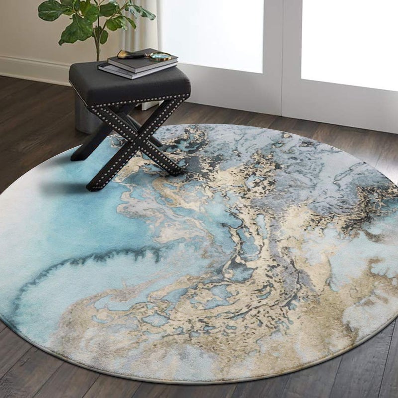 Lahome Marble Pattern Round Area Rug  3 Diameter Faux Wool NonSlip Area Rug Accent Distressed Throw Rugs Floor Carpet for Living Room Bedrooms Laundry Room Decor Round  3 Diameter Blue