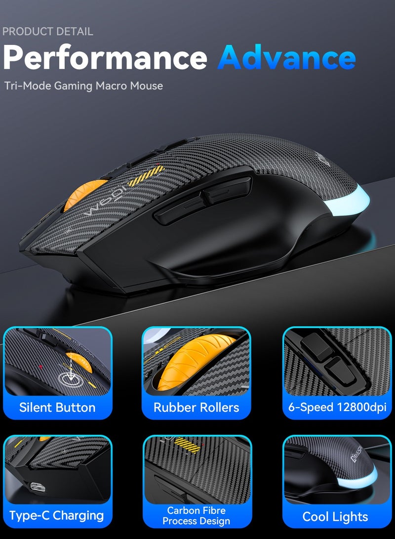 Professional Wireless Gaming Mouse, 12800 DPI Adjustable, Tri-Mode (BT5.0/2.4GHz/USB-C), RGB Backlit, Ergonomic Design with Programmable Buttons for Work and Gaming - Image 3