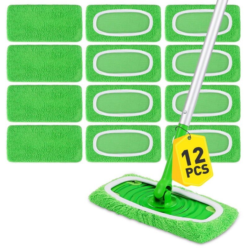 NEOACT 12Pcs Reusable Microfiber Mop Pads Compatible with Sweeper Mops,Dry Sweeping Cloths & Wet Mopping Pads Refills,Washable Mop Pads for Floor Cleaning - Image 1
