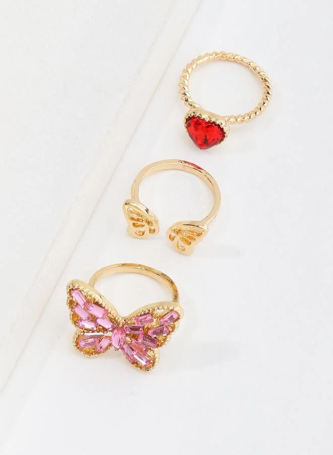 Take Two  Girls Set of 3 - Butterfly Heart Rings for Women | Best Price UAE