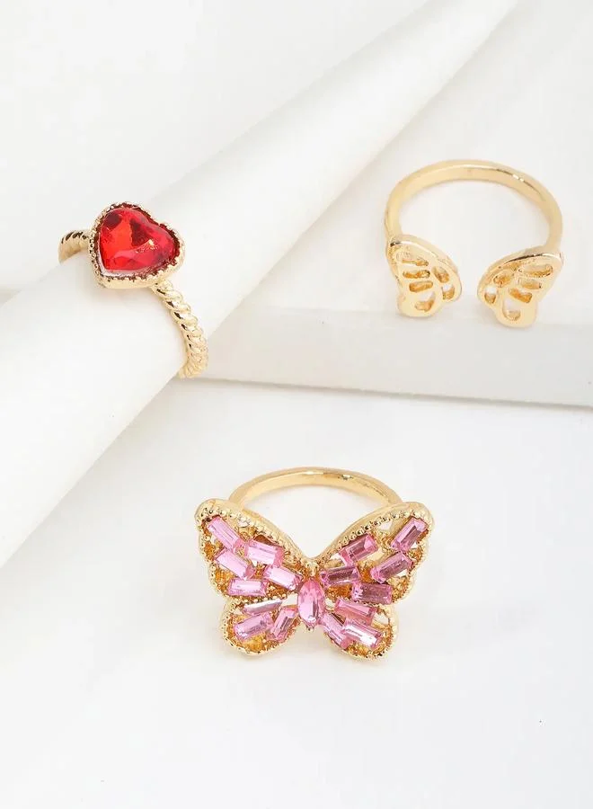Take Two  Girls Set of 3 - Butterfly Heart Rings for Women | Best Price UAE