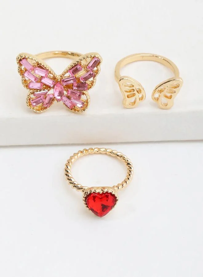 Take Two  Girls Set of 3 - Butterfly Heart Rings for Women | Best Price UAE