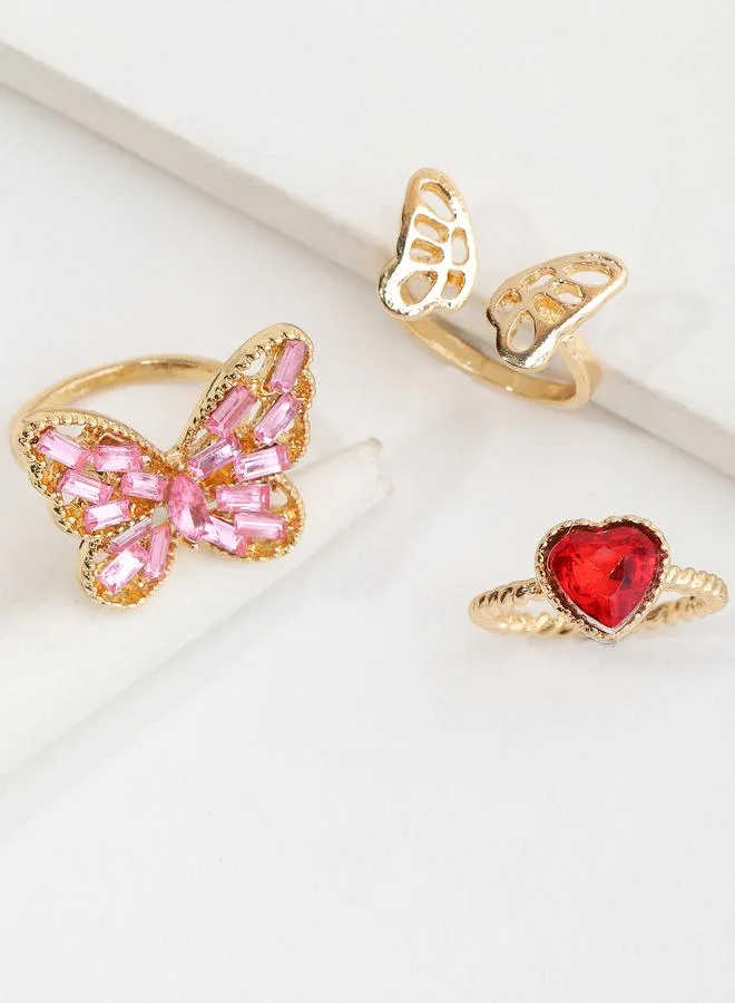 Girls Set of 3 - Butterfly Heart Rings