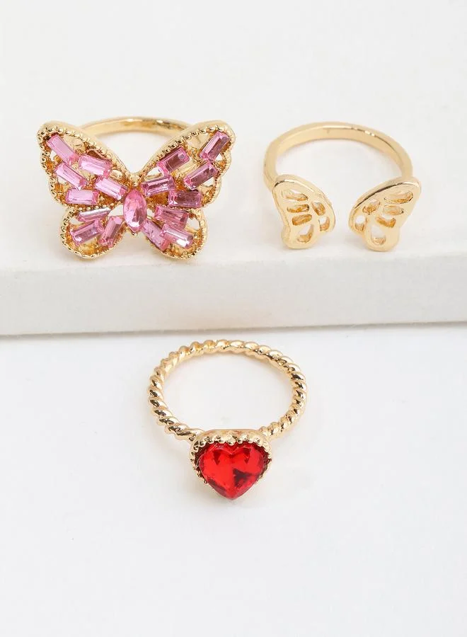 Take Two  Girls Set of 3 - Butterfly Heart Rings for Women | Best Price UAE