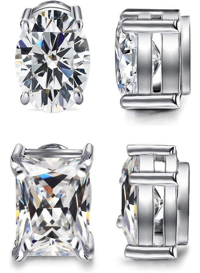 ADAIER 2 Pairs Stainless Steel Magnetic Stud Earrings for Men Women Non-piercing CZ Hypoallergenic Clip on Earring Magnetic Studs Earring 5-8MM(SE-21), Metal, Cubic Zirconia - Image 1