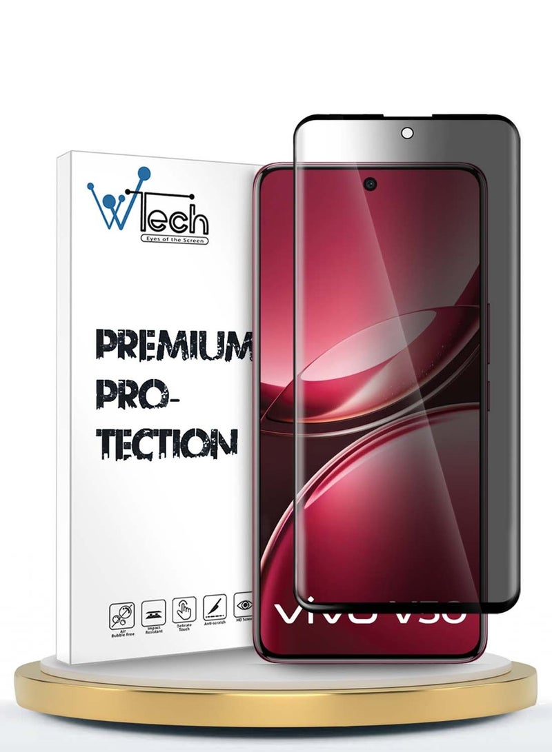 Wtech vivo V50 5G 2025 Premium Edge-Pro Privacy Full Glue Full Cover Tempered Glass Screen Protector (MSGPCP) - Clear/Black - Image 1