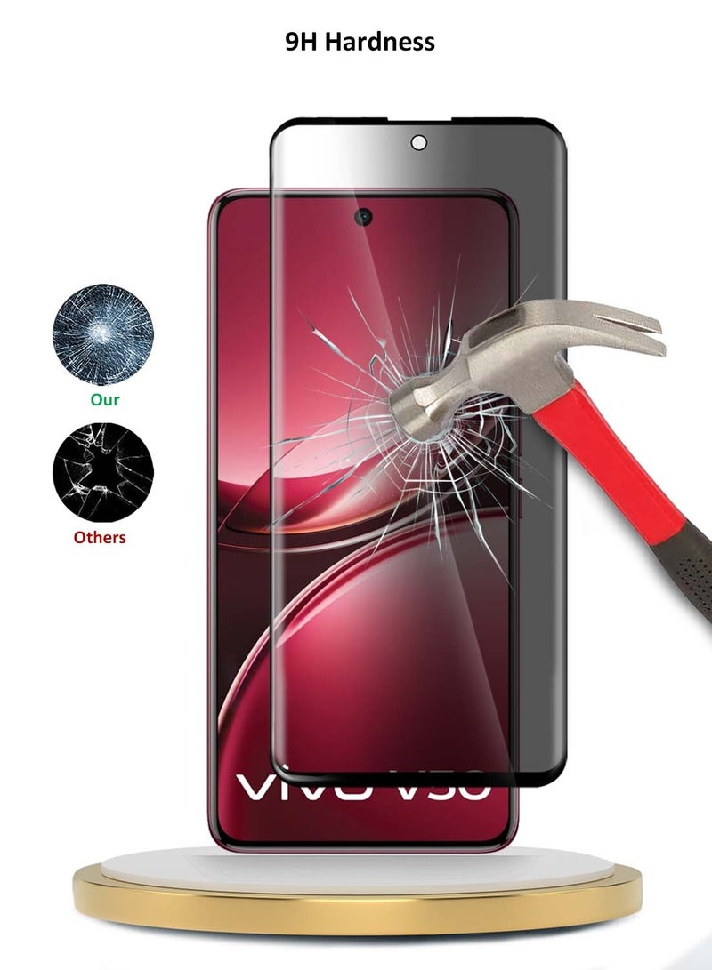 Wtech vivo V50 5G 2025 Premium Edge-Pro Privacy Full Glue Full Cover Tempered Glass Screen Protector (MSGPCP) - Clear/Black - Image 2