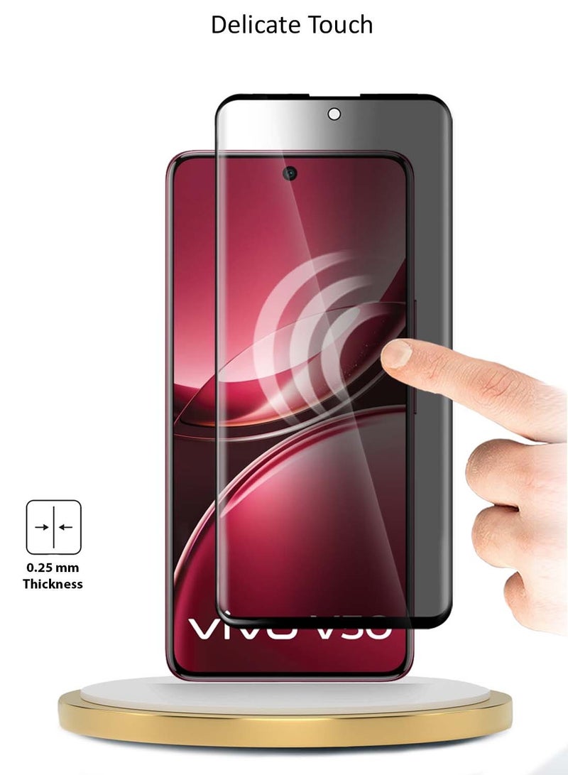 Wtech vivo V50 5G 2025 Premium Edge-Pro Privacy Full Glue Full Cover Tempered Glass Screen Protector (MSGPCP) - Clear/Black - Image 3