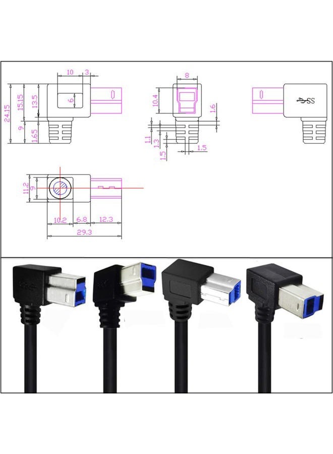 Traovien USB 3.0 Printer Cable, USB 3.0 Type A Male to Type B Male Plug 90 Degree High Speed Printer for Printer,Monitor,External Hard Drivers,Scanner - 50cm/1.5Ft (3.0 A to B Left Angle) - Image 2