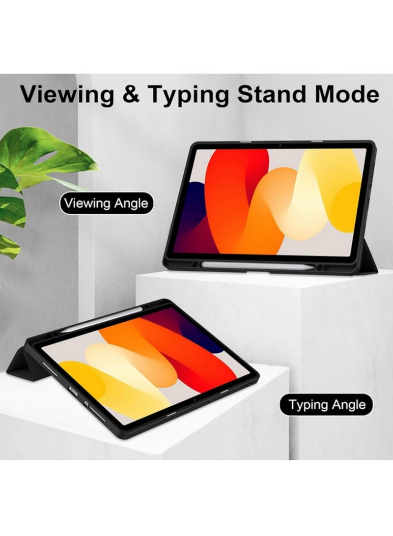 1 قطعة غطاء صدمات لـ Xiaomi Redmi Pad SE 11 إنش مع حامل قلم، خلفية أكريليك شفافة واطار TPU، غطاء قائم ثلاثي الطيات، غلاف واقي رفيع لـ Redmi Pad SE، لون أسود - Image 2