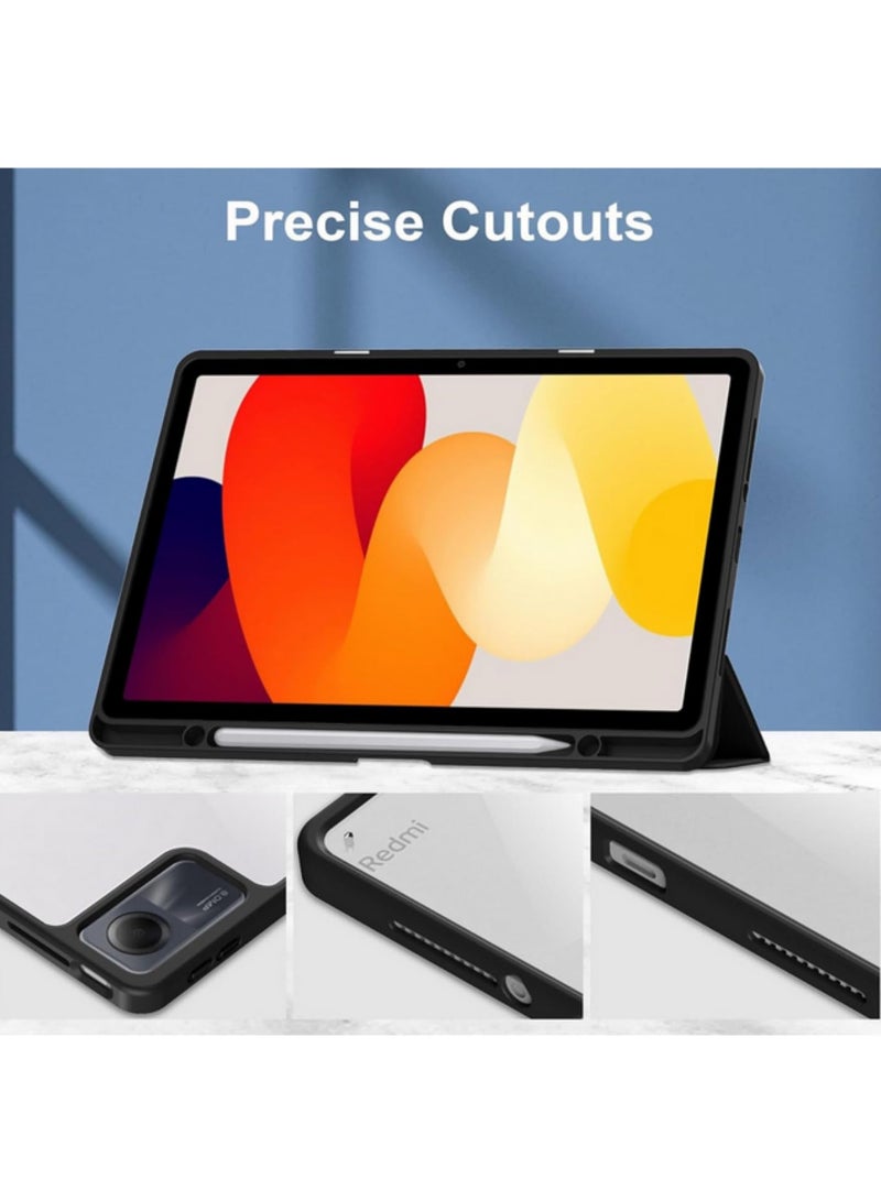 1 قطعة غطاء صدمات لـ Xiaomi Redmi Pad SE 11 إنش مع حامل قلم، خلفية أكريليك شفافة واطار TPU، غطاء قائم ثلاثي الطيات، غلاف واقي رفيع لـ Redmi Pad SE، لون أسود - Image 5