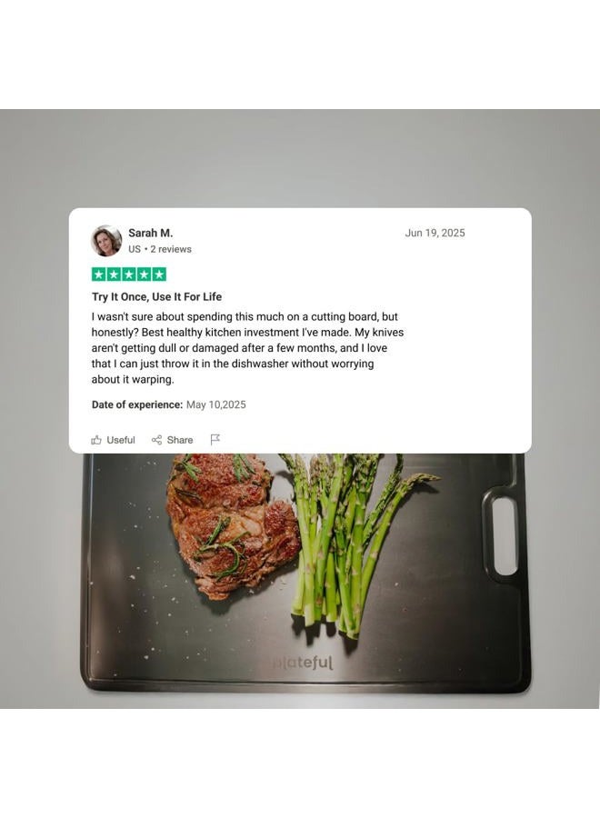 Plateful Titanium Cutting Board - Real, Titanium Cutting Boards for Kitchen With Juice Groove, Food Grade Chopping Boards, No Microplastics, Lasts a Lifetime (Small) - Image 5