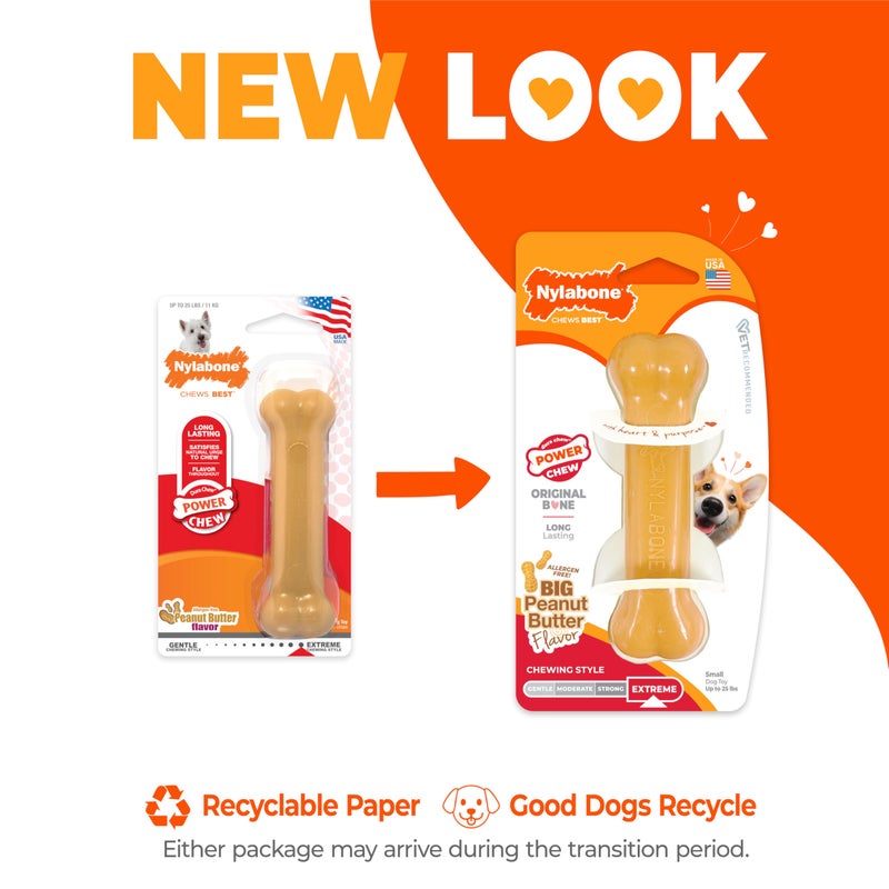 Nylabone Original Bone Power Chew Toy for Dogs, Durable & Tough Dog Toys for Aggressive Chewers, Peanut Butter Flavor, Small - Up to 25 lbs - Up to 25 Ibs, 1 Count - Image 2