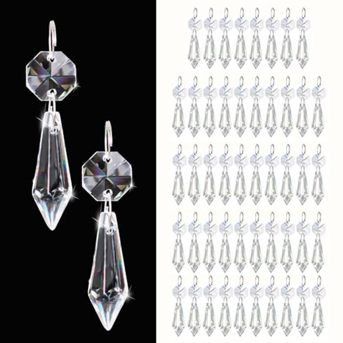 kehail 50PCS Premium Clear Crystal Teardrop Prism 2.4"Crystal Glass Baroque Chandelier Pendant Drop Loose Beads Suncatcher for Holiday Party/Home/Window Decoration/Chandelier Replacement Parts - Image 1