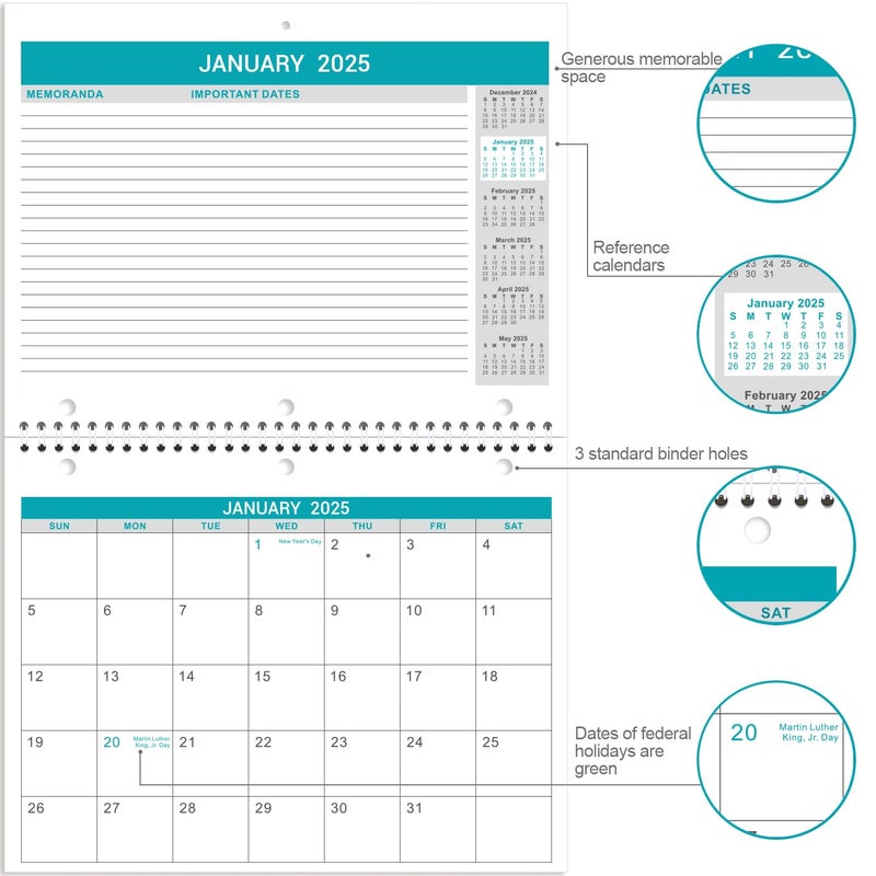 Lemome 2025 Wall Calendar - 2 Pack Monthly Wall and Desk Calendars, 12 Months Calendar from Jan 2025 - Dec 2025, 11"x 8.5", Wall Calendar 2025 - Image 3