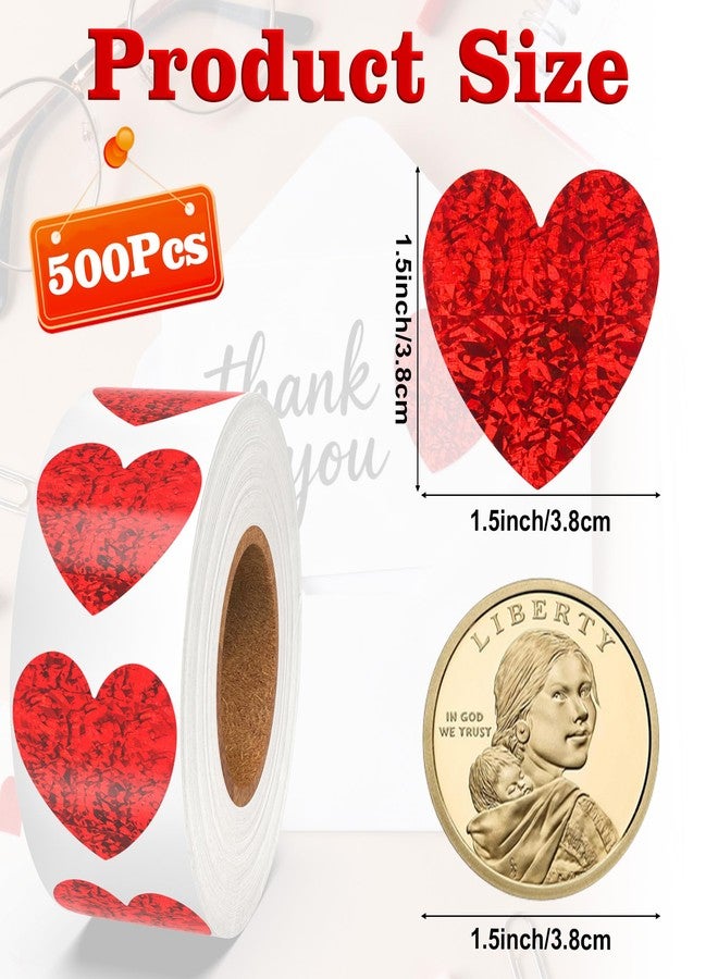 Nelisylux Heart Stickers, Valentines Stickers for Kids, 500Pcs 1.5 inch Self Adhesive Red Glitter Sticker for Reward Classroom Teacher Envelope Seal Mother Day Birthday Wedding Gift Decorative Label Sticker - Image 3
