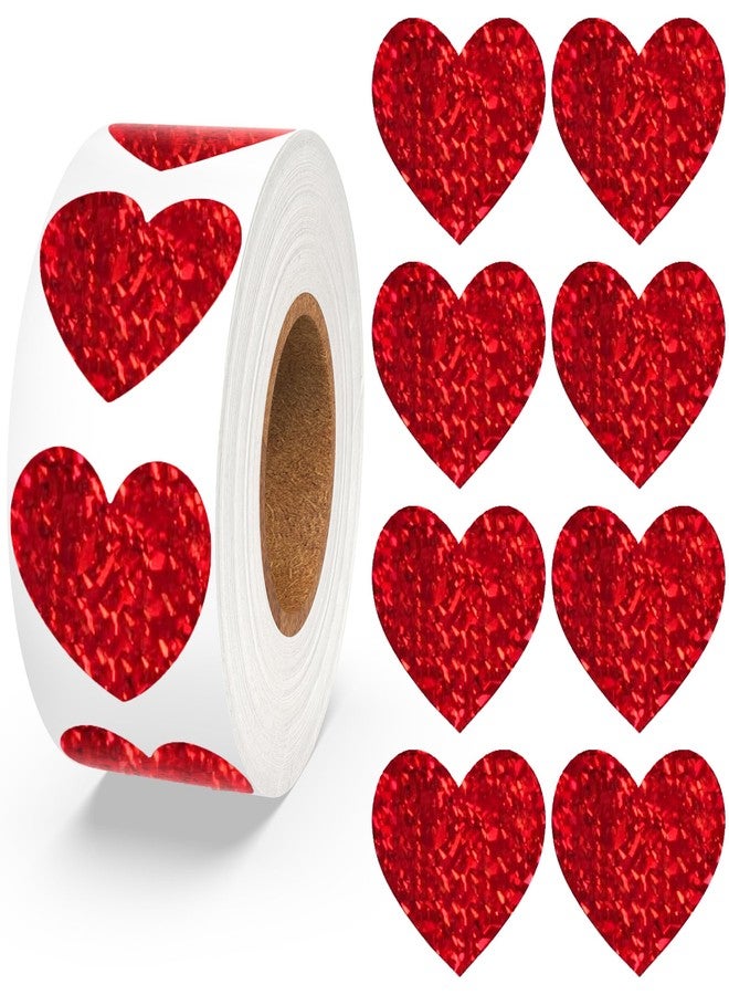 Nelisylux Heart Stickers, Valentines Stickers for Kids, 500Pcs 1.5 inch Self Adhesive Red Glitter Sticker for Reward Classroom Teacher Envelope Seal Mother Day Birthday Wedding Gift Decorative Label Sticker - Image 1