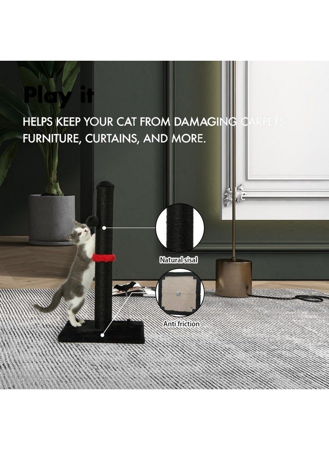 MECOOL MECOOL Cat Scratching Post Premium Sisal Scratch Posts with Hanging Ball Vertical Scratcher for Indoor Cats and Kittens,Black  - Image 3