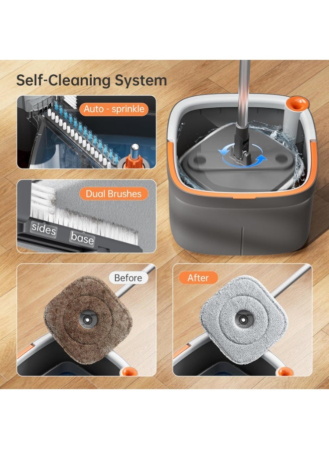 rayze Spin mop and bucket set with 2 replaceable microfiber mop pads, featuring a self-separating dirty and clean water system, and a self-twisting 360° rotating square mop head suitable for hardwood, tile, and marble floors. - Image 3