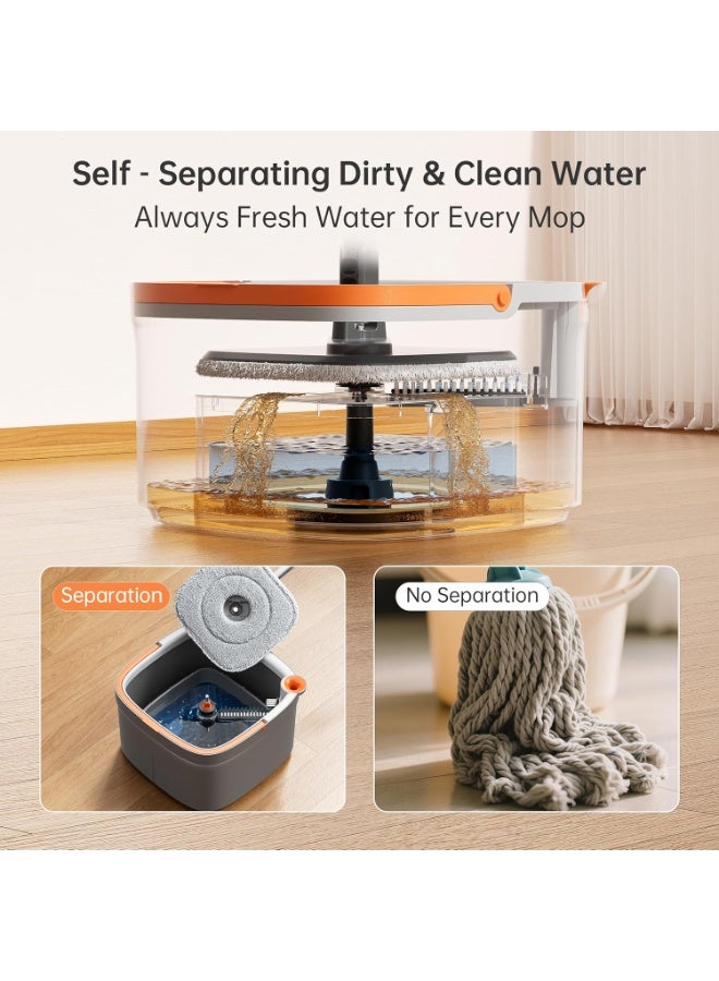 rayze Spin mop and bucket set with 2 replaceable microfiber mop pads, featuring a self-separating dirty and clean water system, and a self-twisting 360° rotating square mop head suitable for hardwood, tile, and marble floors. - Image 2