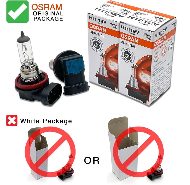 OSRAM H11 OEM Original Standard Halogen Headlight Bulbs 12V 55W 64211L+ (Long Life) Made in Germany | Pack of 2 - Image 4